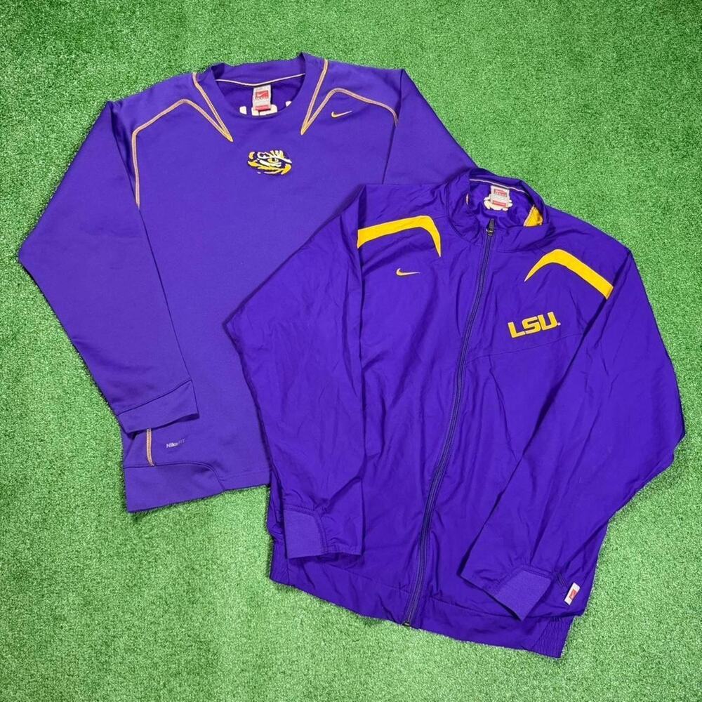 Nike LSU Bundle Windbreaker Jacket + Fleece Sweatshirt Tigers Purple Mens M L